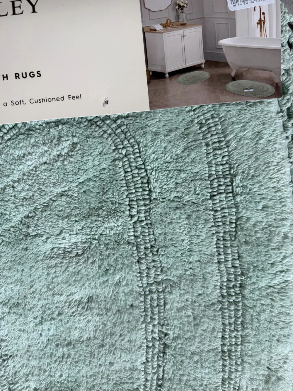Laura Ashley Silt Green Reversible Cotton Bath Rug Set 2 Pc Crochet Cushion Feel